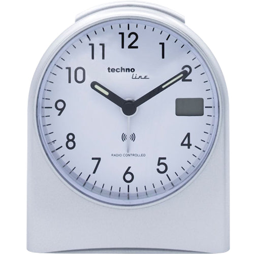 Technoline WT755 Funkwecker – Analog, Schlummerfunktion, Hintergrundbeleuchtung, 5,5 × 11,5 × 9,5 cm, Silber