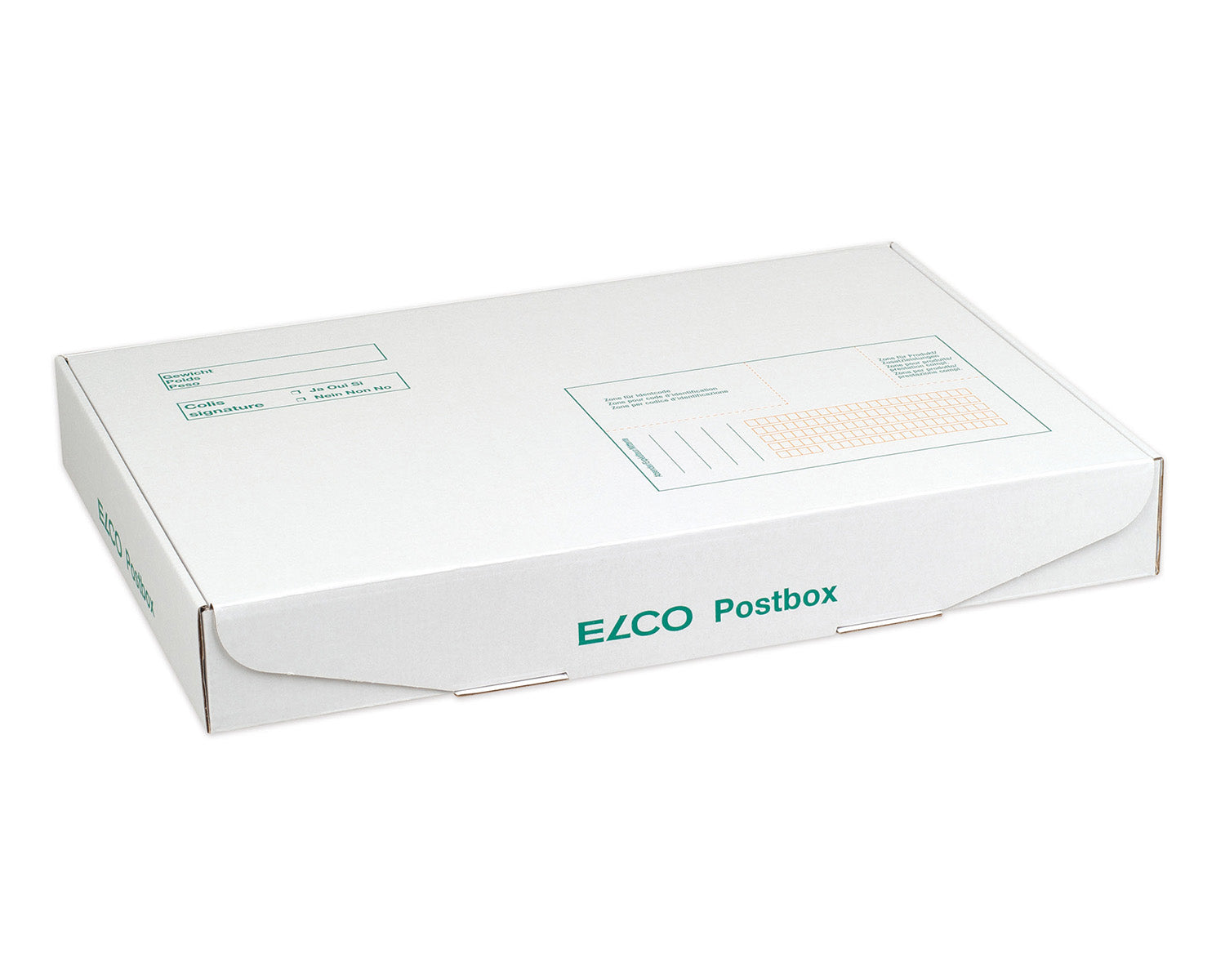 Elco Faltschachtel, weiss, mit Beschriftungsfeldern – 350 × 250 × 50 mm – 5 Stk.