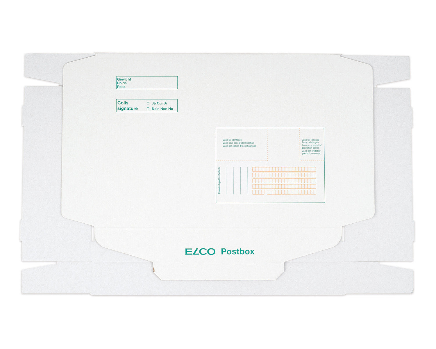 Elco Faltschachtel, weiss, mit Beschriftungsfeldern – 350 × 250 × 50 mm – 5 Stk.