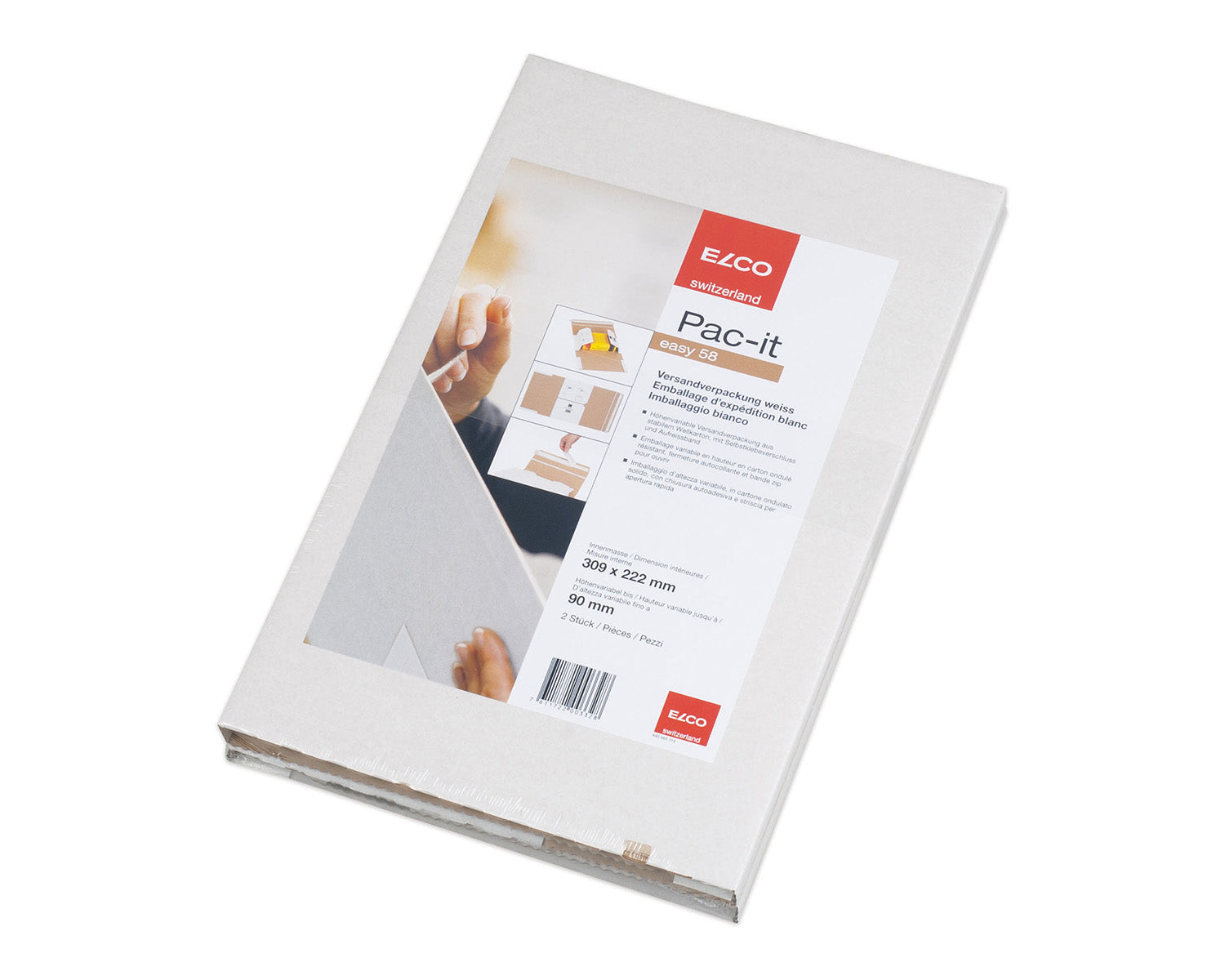 Elco pac-it EASY Versandverpackung, weiss, mit Beschriftungsfeldern – 358 × 229 × 100 mm – 2 Stk.