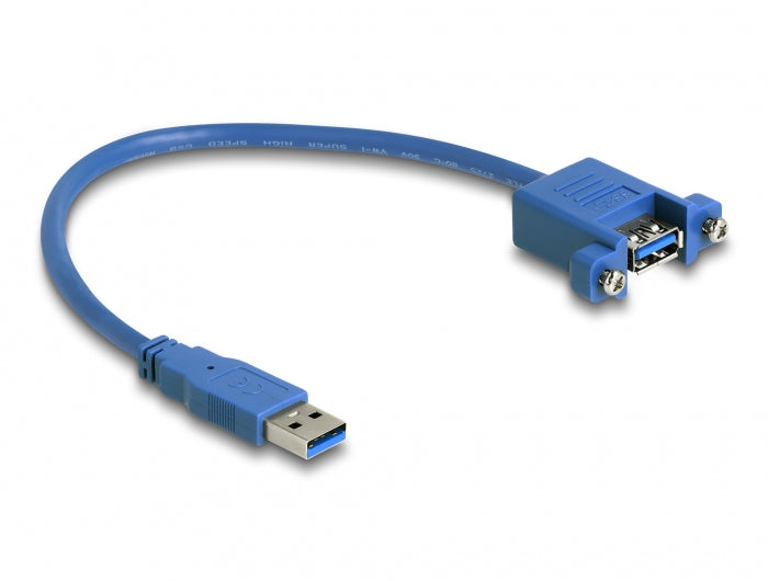 DeLOCK USB-Adapter USB-A auf USB-A – USB 3.2 Gen 1 (5 Gbit/s) – 0,25 m – verschraubbar – Blau