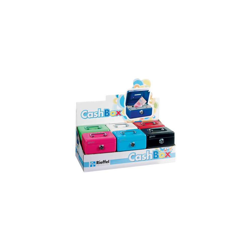 Rieffel Geldkassette – mit Schlüssel – 12,5 × 9,5 × 6 cm – sortiert – Stahl