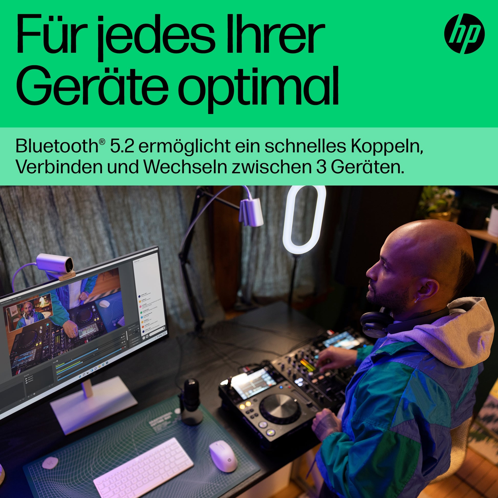 HP 350 – Tastatur, kabellos (Bluetooth), mechanisch, Multi-Device, weiss – für Windows, macOS & iPadOS u. a.