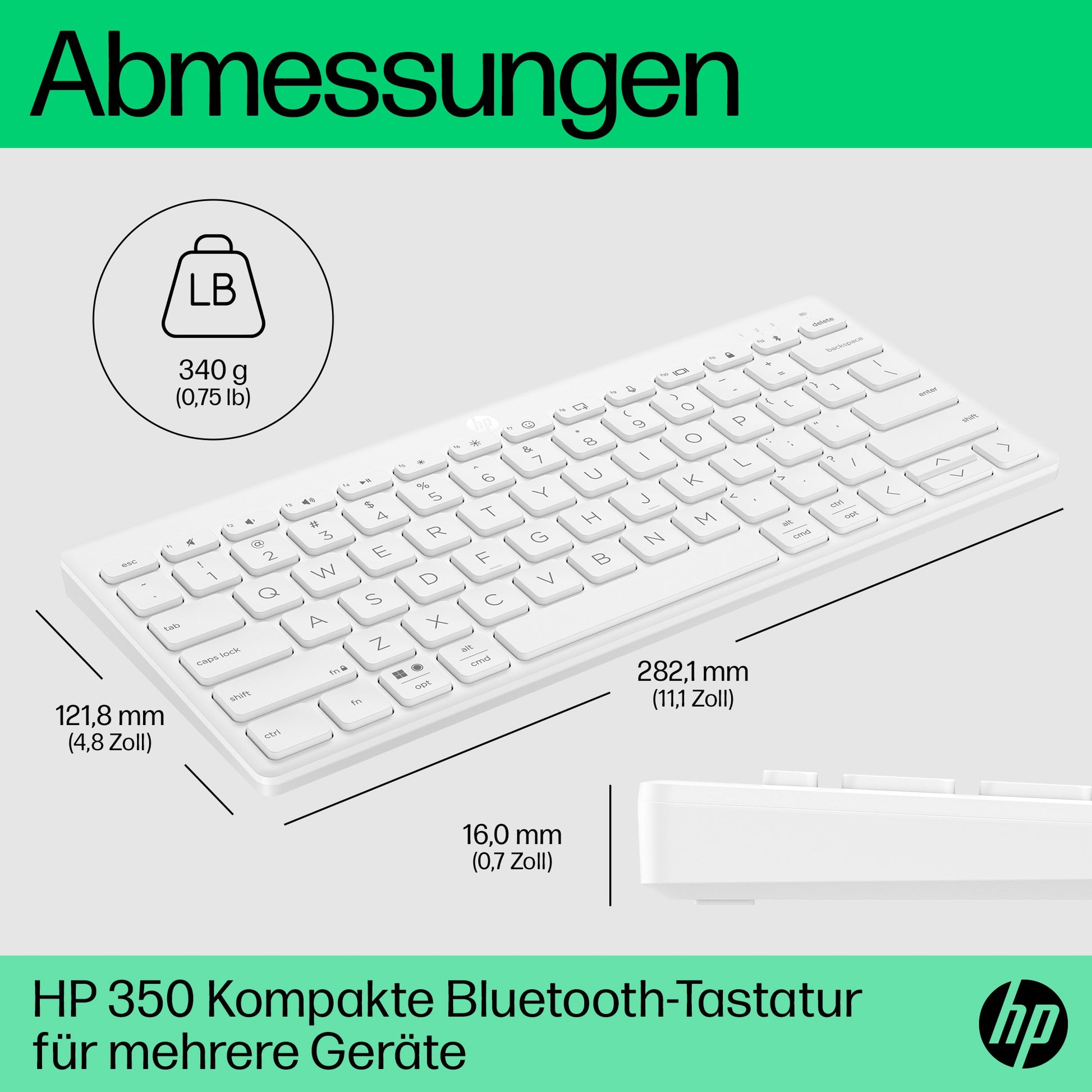 HP 350 – Tastatur, kabellos (Bluetooth), mechanisch, Multi-Device, Weiss – für Windows, macOS & iPadOS u. a.