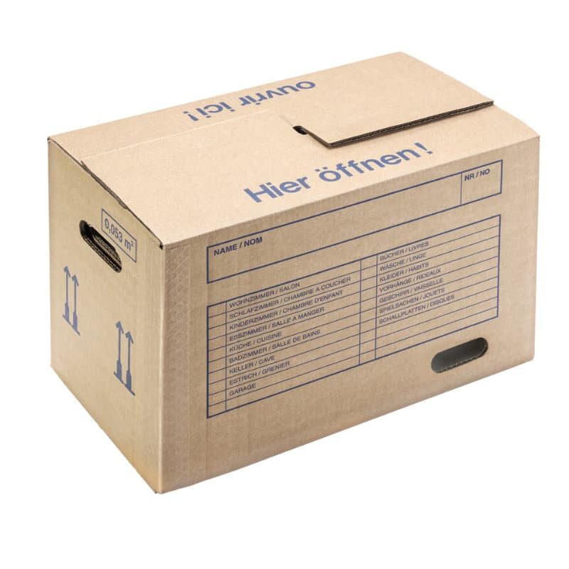 Brieger Umzugsbox – 480 × 320 × 290 mm, Karton, braun, mit Tragegriffen