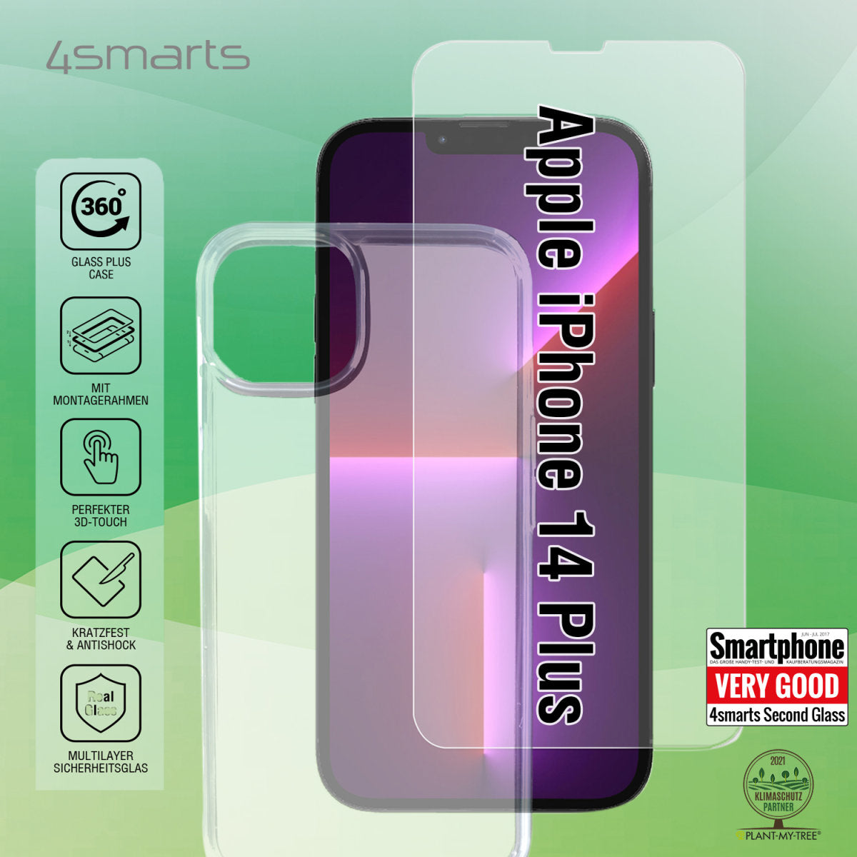 4smarts Backcover – für Apple iPhone 14 Plus, Gehärtetes Glas+TPU, Transparent