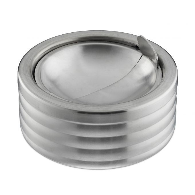 Relaxdays Aschenbecher mit Deckel – Silber – Ø 11,5 cm × 5,5 cm – Edelstahl – 1 Stk