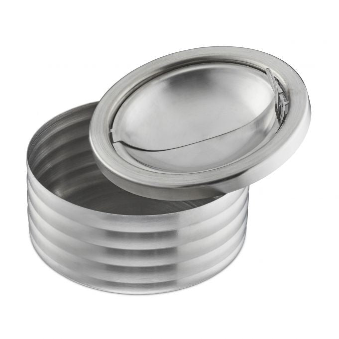 Relaxdays Aschenbecher mit Deckel – Silber – Ø 11,5 cm × 5,5 cm – Edelstahl – 1 Stk
