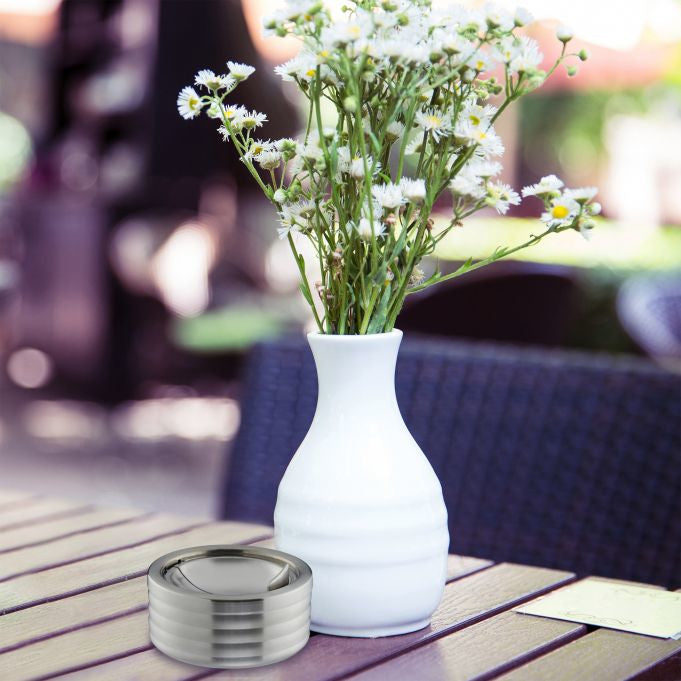 Relaxdays Aschenbecher mit Deckel – Silber – Ø 11,5 cm × 5,5 cm – Edelstahl – 1 Stk