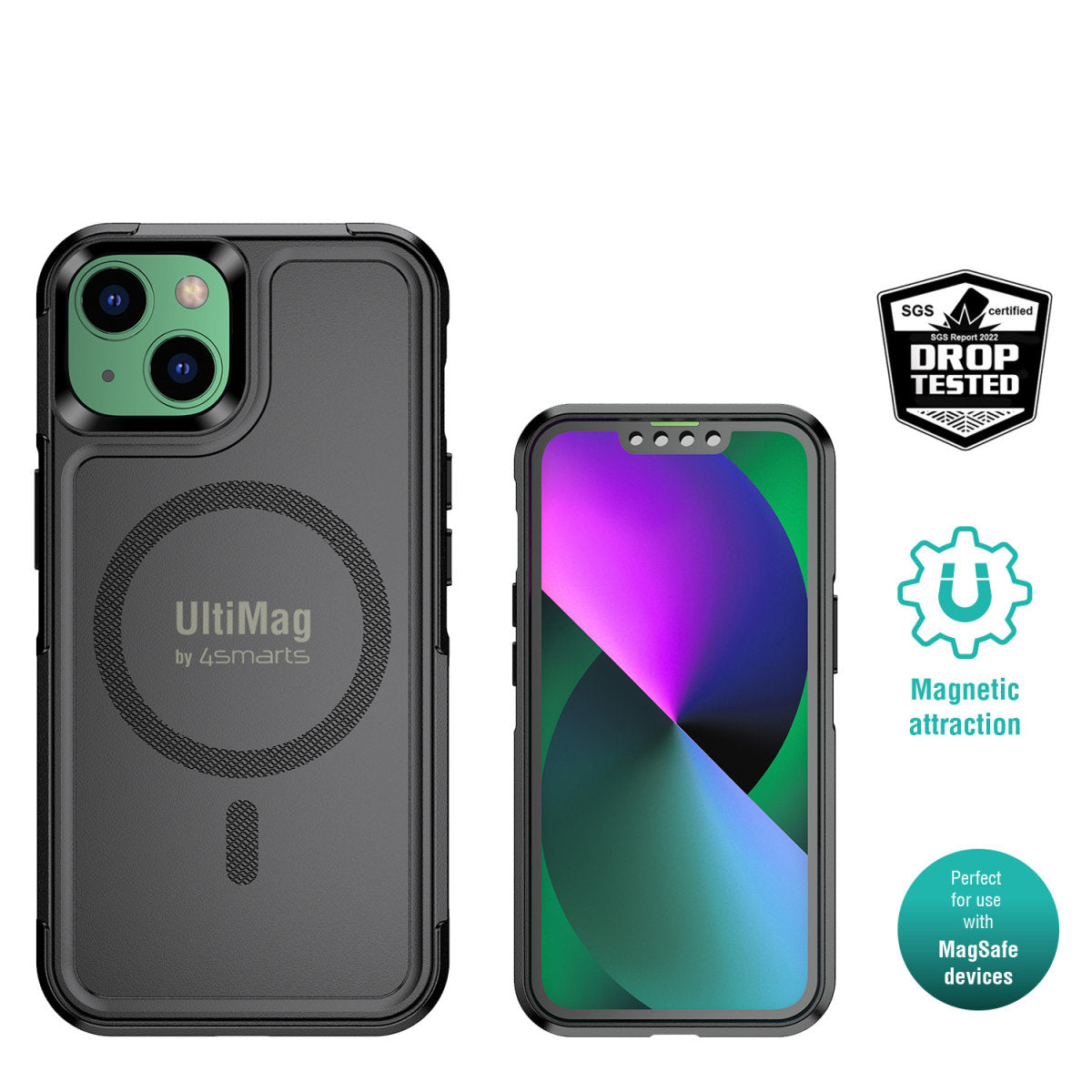 4smarts Defend Ultimag – Backcover – für Apple iPhone 14 Plus – PC+TPU, Schwarz, Kabelloses Laden