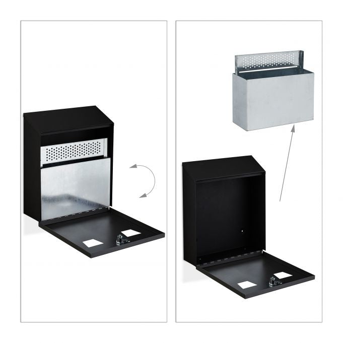 Relaxdays Wandaschenbecher – 3 l – Eisen, rechteckig – schwarz/silber