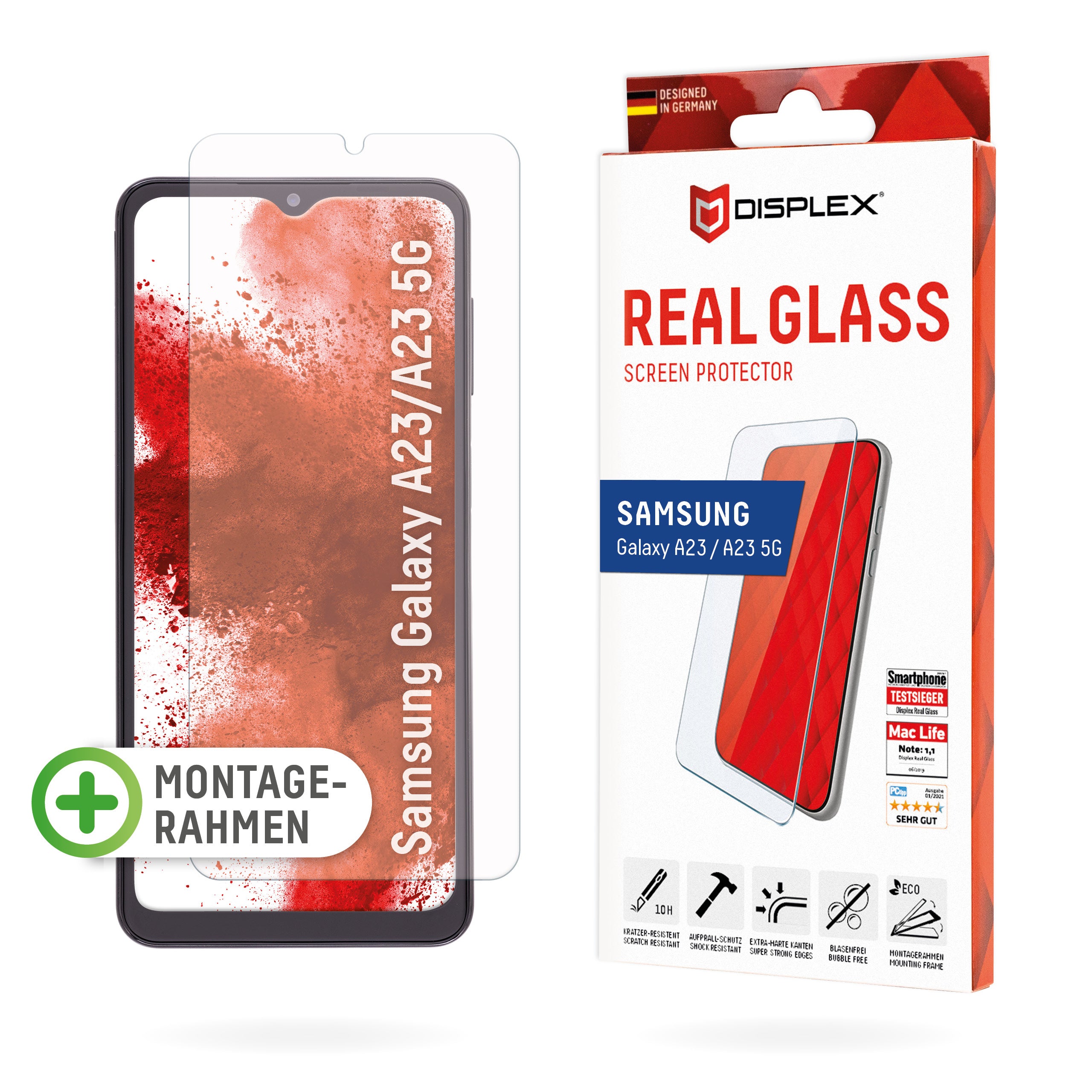 Displex Displayschutz (Panzerglas), Hüllenfreundlich – für Galaxy A23 5G – mit Applikator
