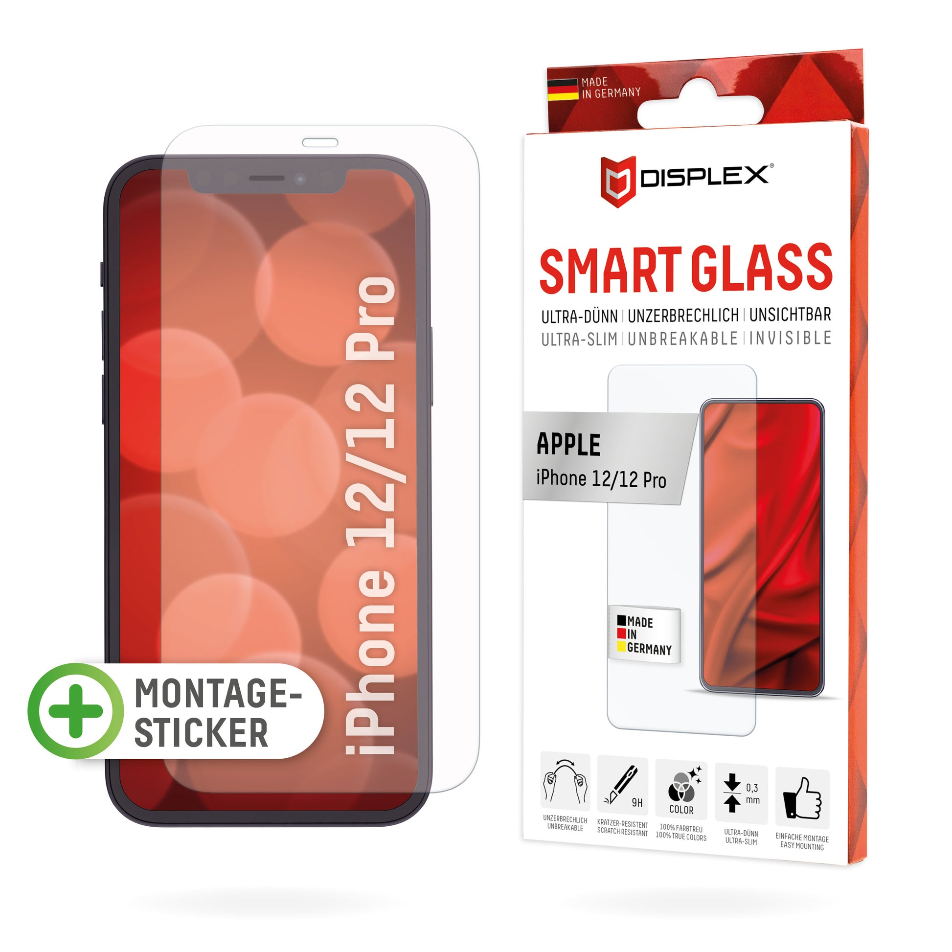 Displex Displayschutz (Panzerglas), 9H – für iPhone 12/12 Pro