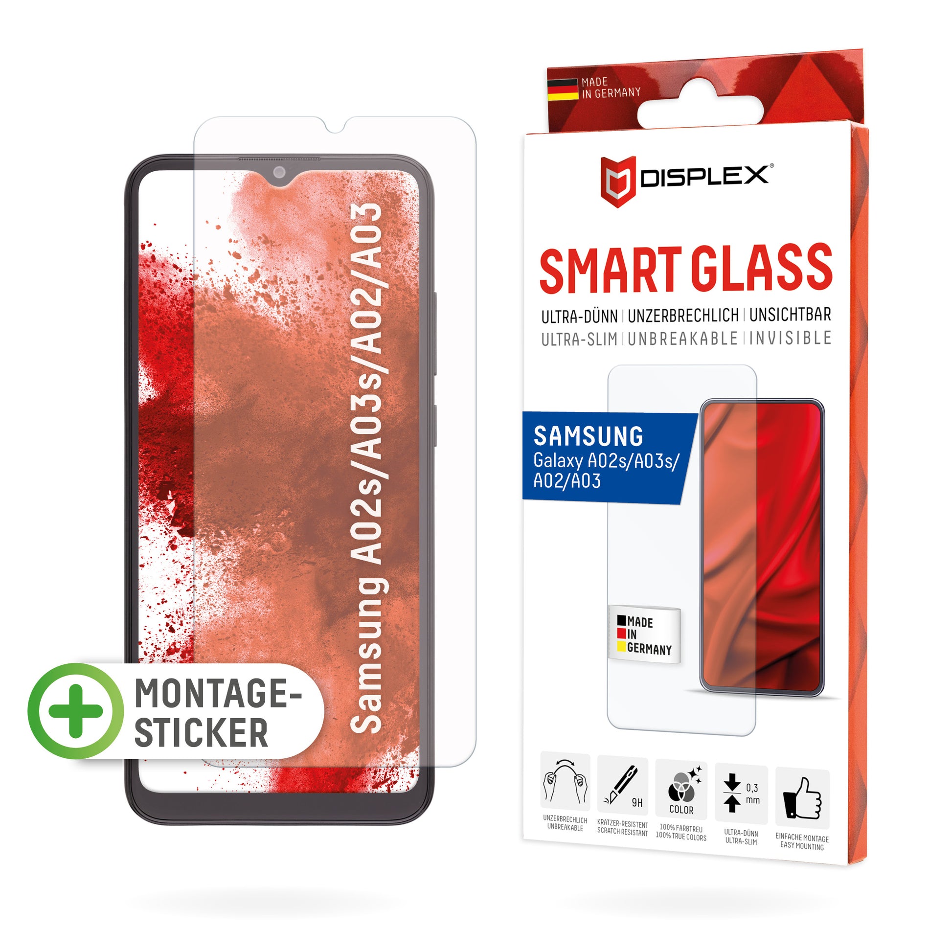 Displex Displayschutz (Panzerglas), 9H – für Galaxy A02/A02s/A03 und andere