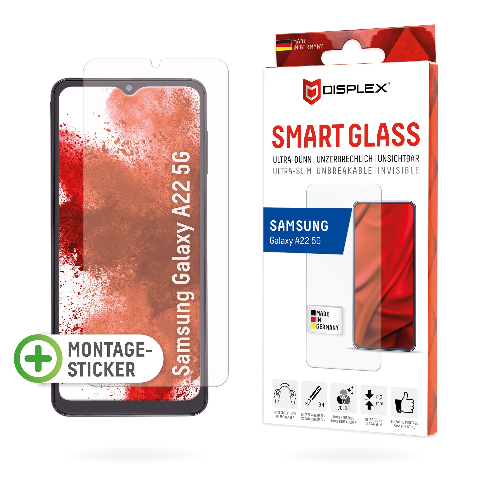 Displex Displayschutz (Panzerglas), 9H – für Galaxy A22 5G