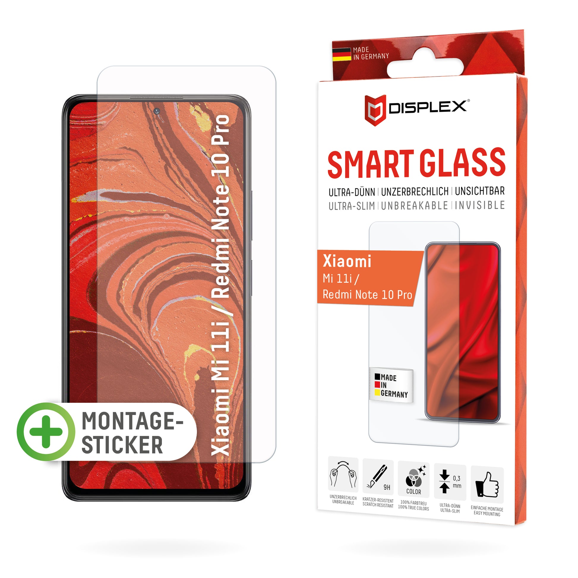 Displex Displayschutz (Panzerglas), 9H – für Mi 11i/Redmi Note 10 Pro