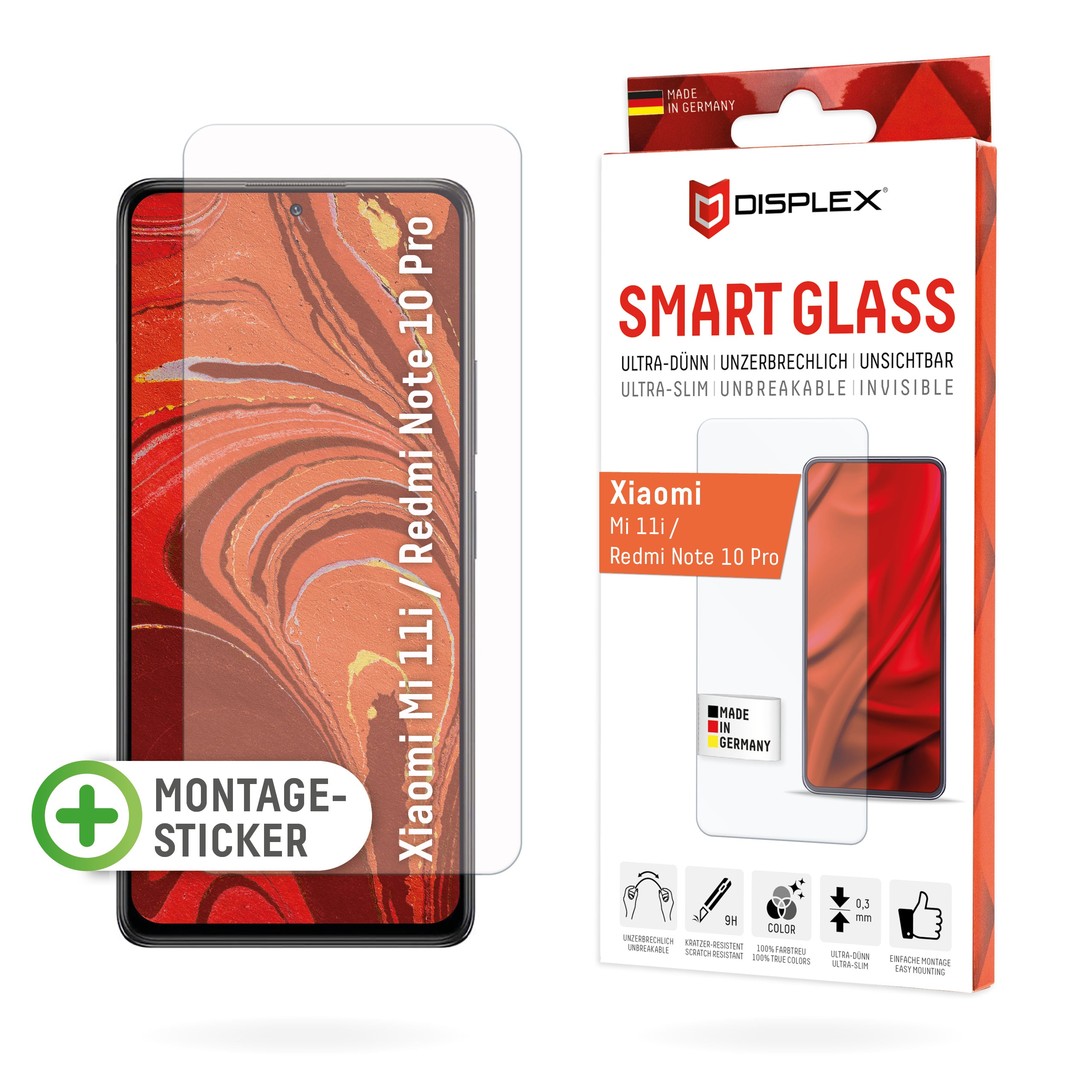 Displex Displayschutz (Panzerglas), 9H – für Mi 11i/Redmi Note 10 Pro