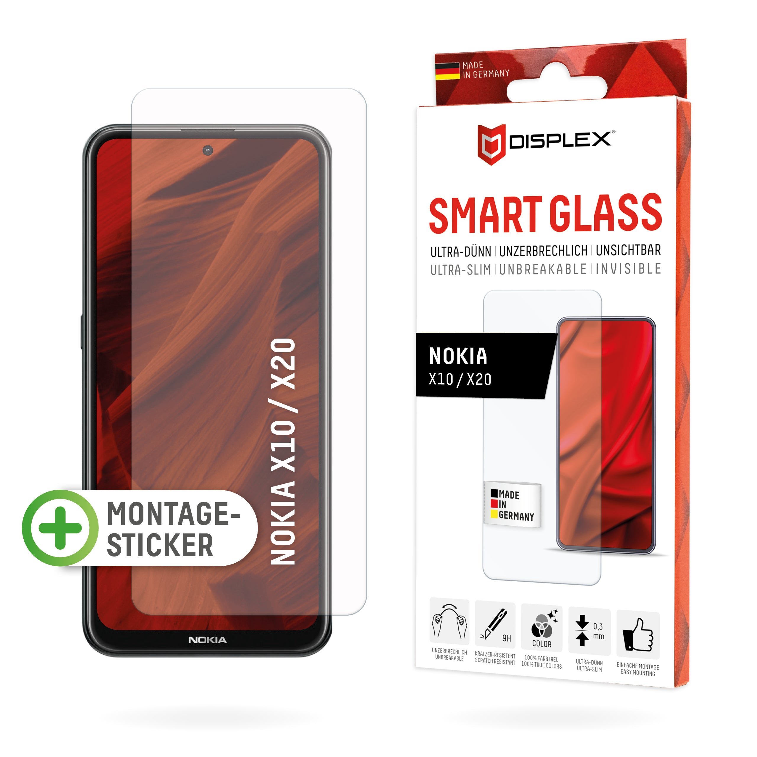 Displex Displayschutz (Panzerglas), 9H – für Nokia X10/X20