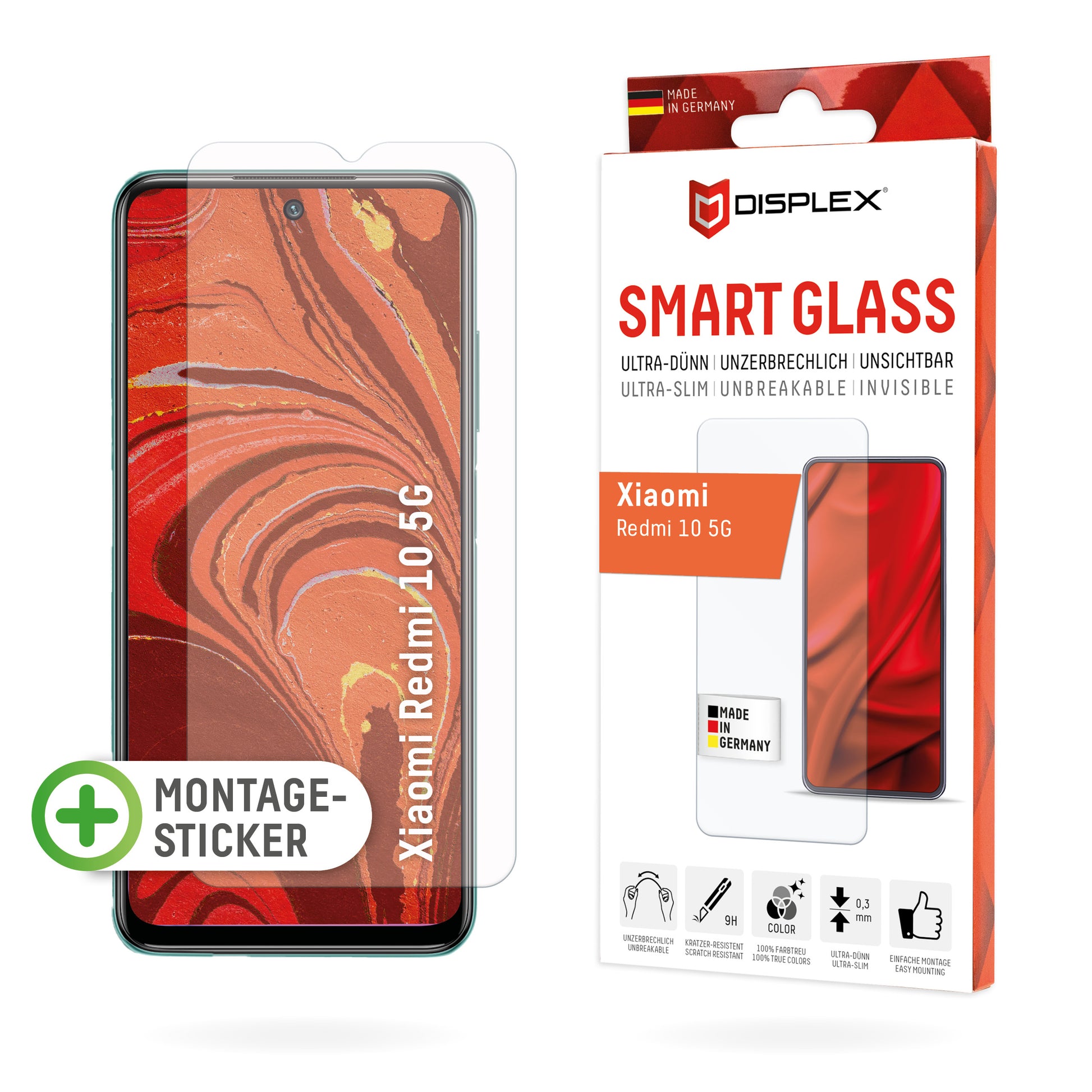 Displex Displayschutz (Panzerglas), 9H – für Redmi 10 5G