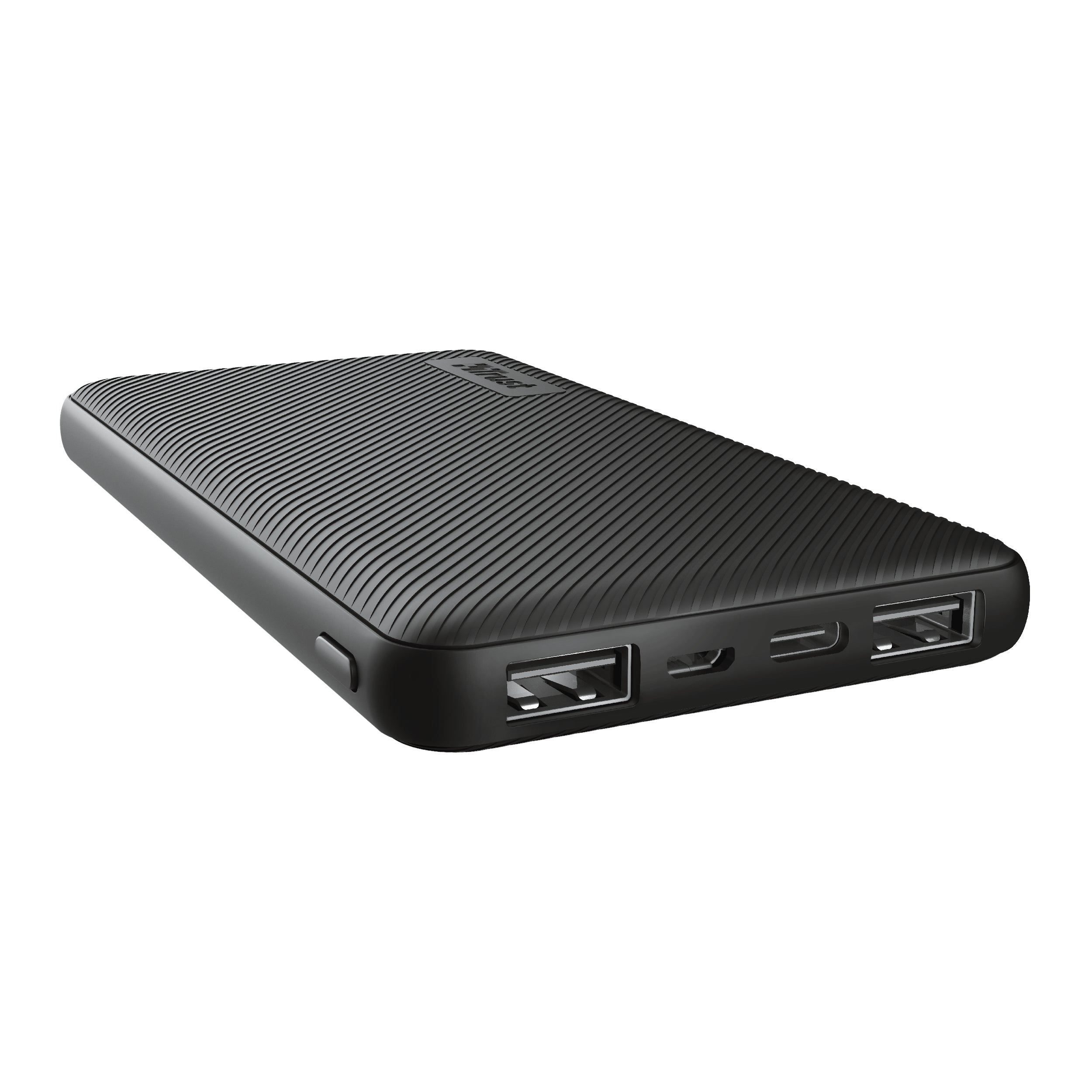 Trust Powerbank 10000 mAh, PD 15 W, 2× USB-A, 1× USB-C, für Smartphones und Tablets, Schwarz