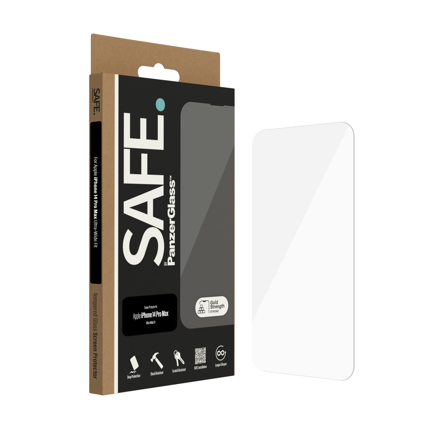 PanzerGlass SAFE. – Displayschutz (Panzerglas), Ultra-Weit Passform – für iPhone 14 Pro Max