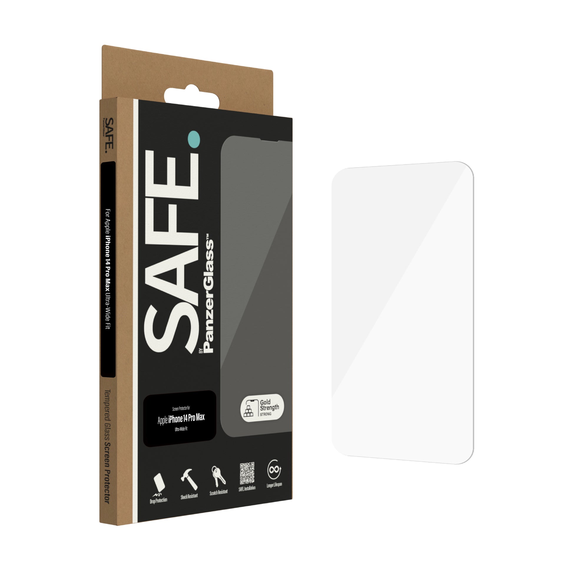 PanzerGlass SAFE. – Displayschutz (Panzerglas), Ultra-Weit Passform – für iPhone 14 Pro Max