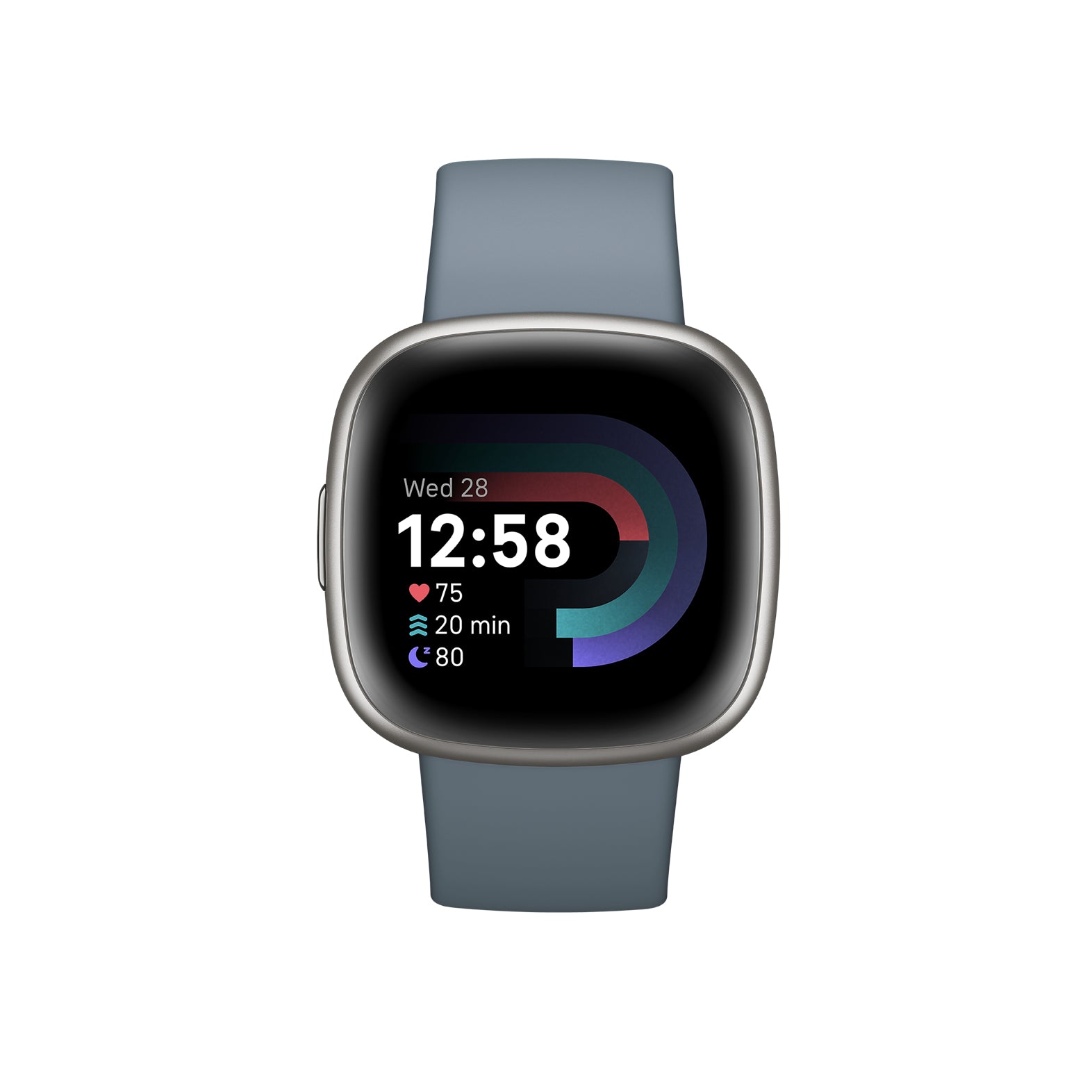 Fitbit Versa 4 – Smartwatch – 40,5 mm, GPS, Gorilla Glass 3, 50 m, Wasserfallblau / Platin