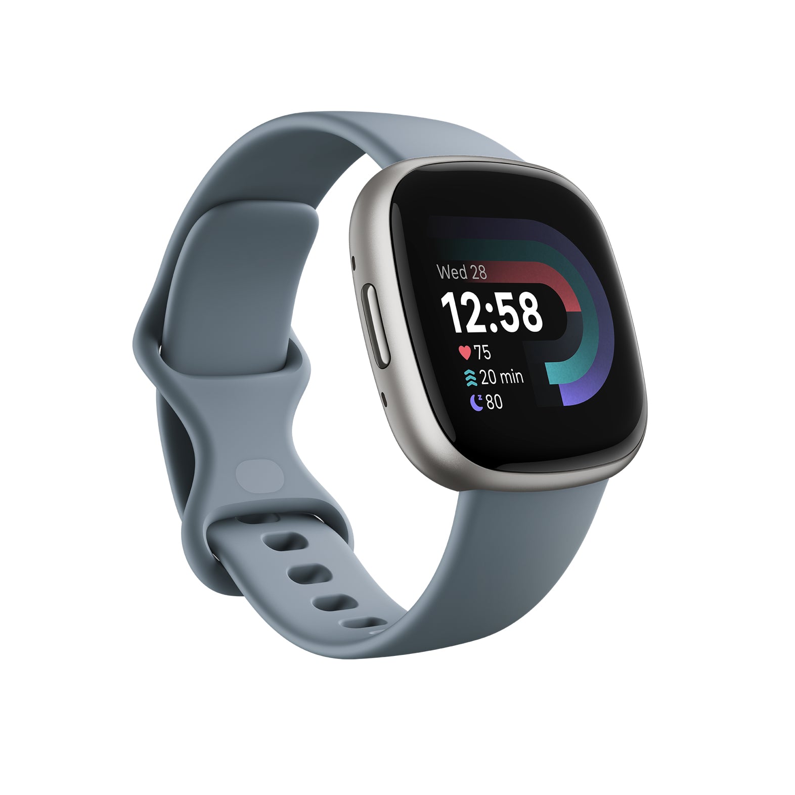 Fitbit Versa 4 – Smartwatch – 40,5 mm, GPS, Gorilla Glass 3, 50 m, Wasserfallblau / Platin