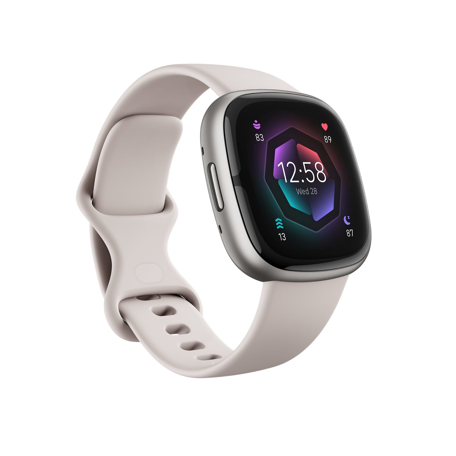 Fitbit Sense 2 – Smartwatch – 40,5 mm, GPS, Corning Gorilla Glass 3, 50 m, Mondweiss / Platin, Bandgrösse S/L