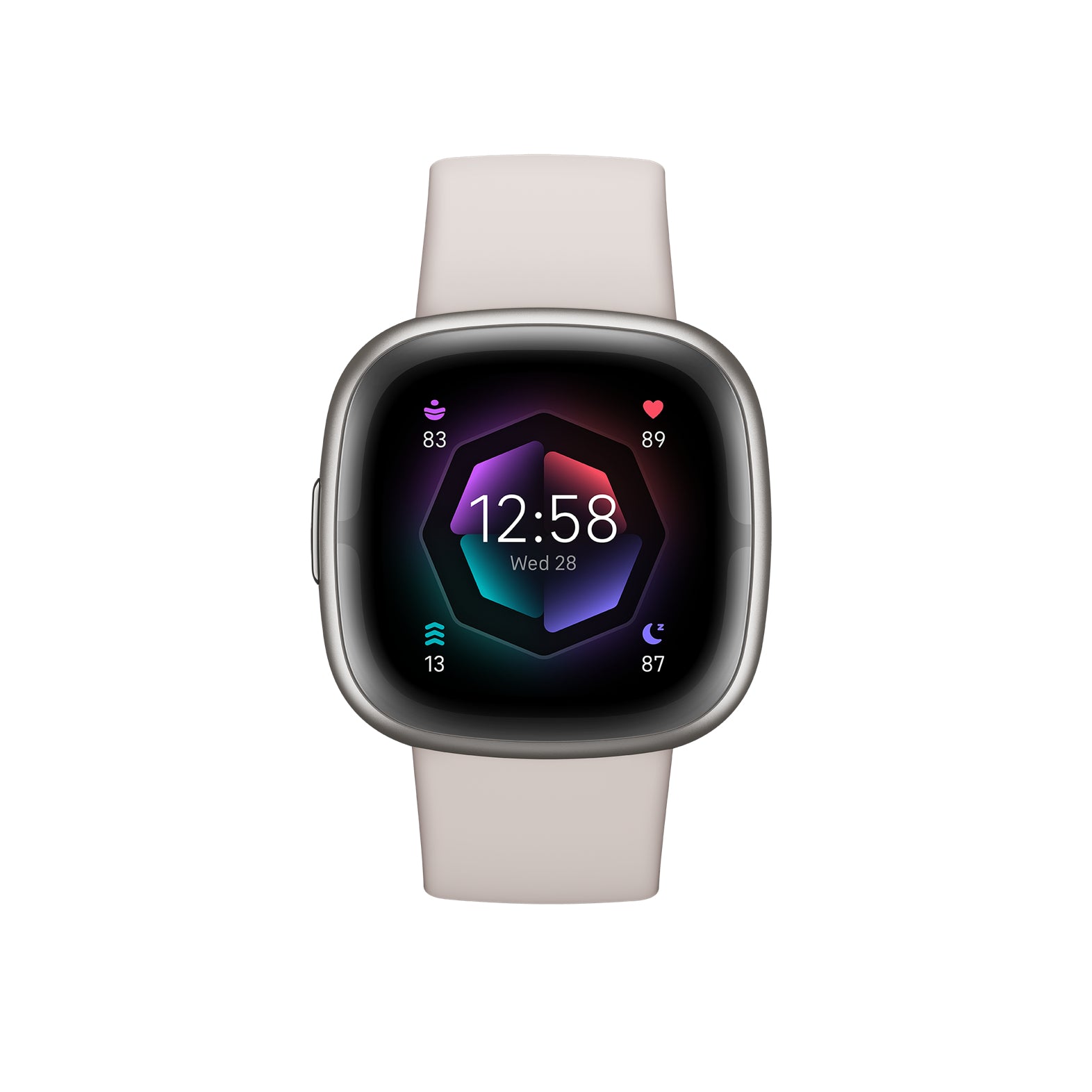 Fitbit Sense 2 – Smartwatch – 40,5 mm, GPS, Corning Gorilla Glass 3, 50 m, Mondweiss / Platin, Bandgrösse S/L