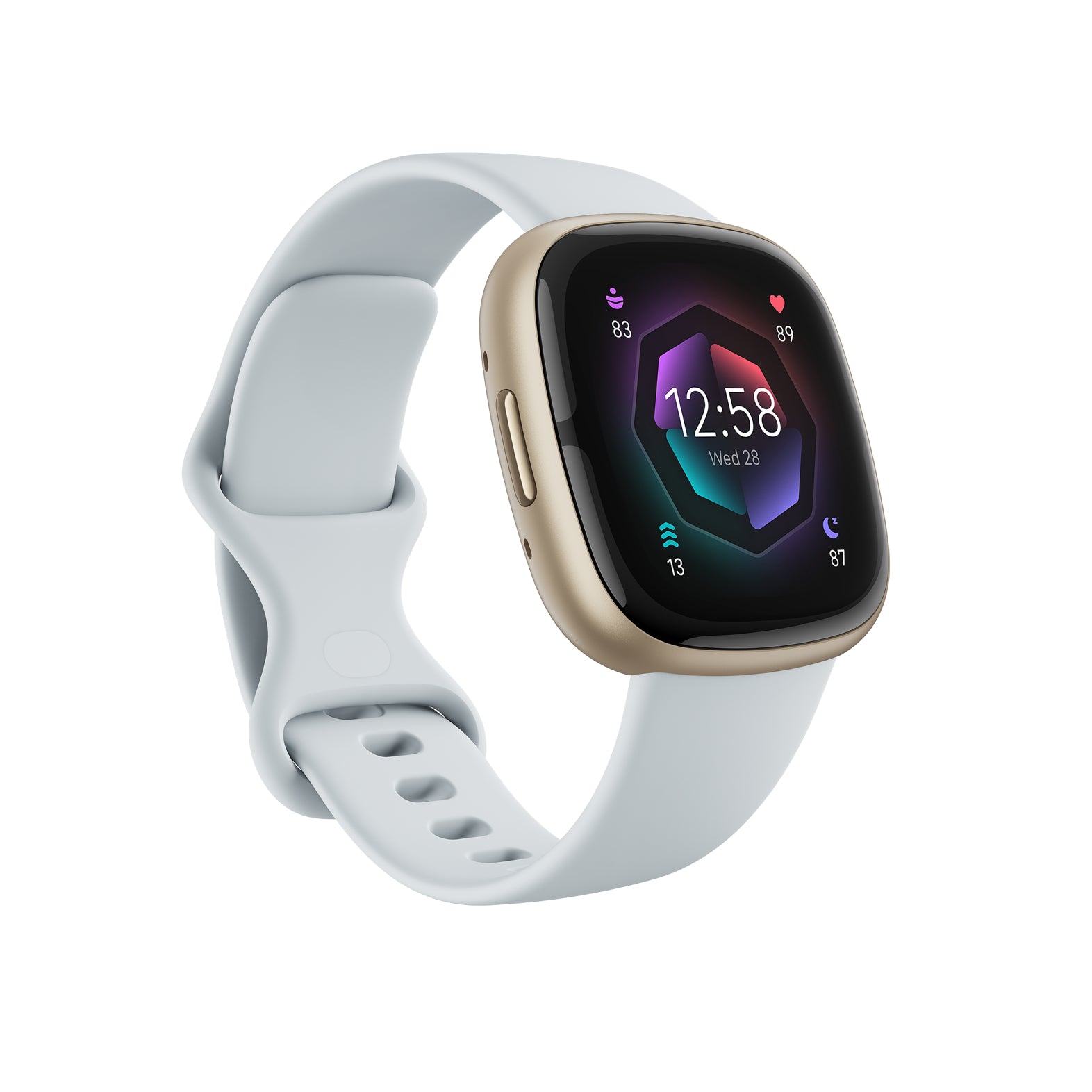 Fitbit Sense 2 – Smartwatch – 40,5 mm, GPS, Bluetooth, NFC, Corning Gorilla Glass 3, 50 m, Nebelblau/Soft Gold