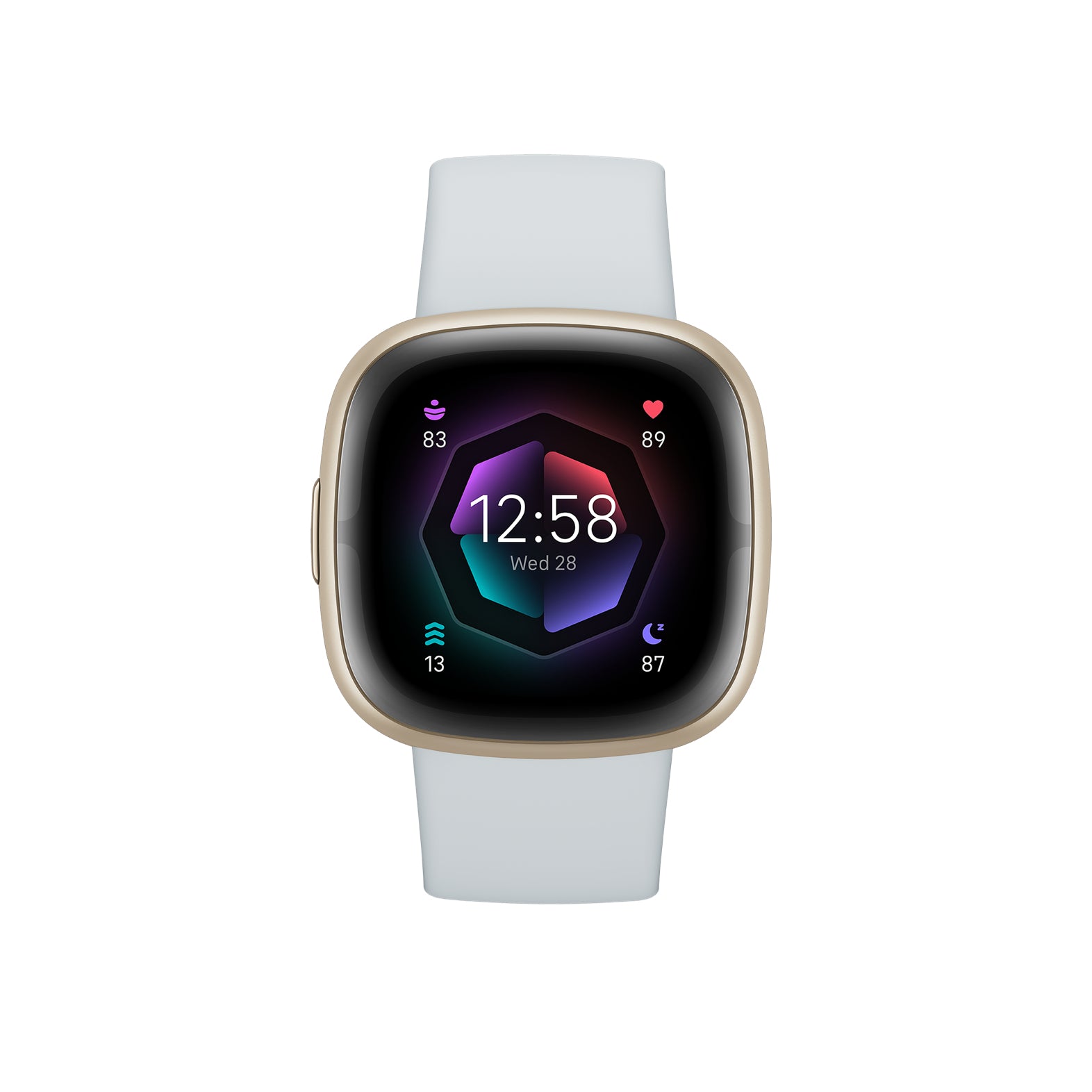 Fitbit Sense 2 – Smartwatch – 40,5 mm, GPS, Bluetooth, NFC, Corning Gorilla Glass 3, 50 m, Nebelblau/Soft Gold