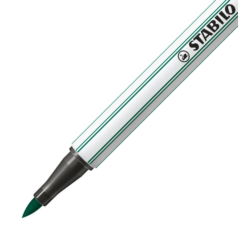 STABILO Pen 68 Brush Filzstift – Pinselspitze, 1 mm, wasservermalbar, türkisgrün