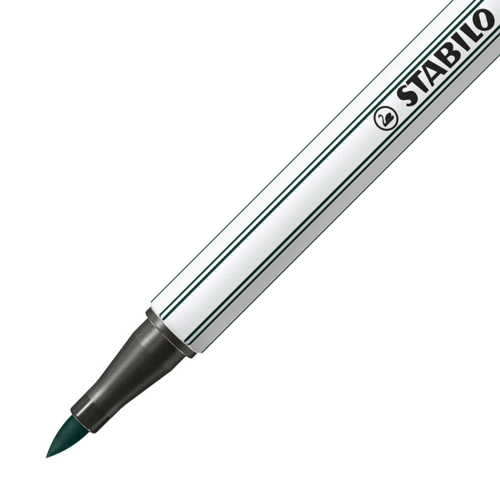 STABILO Pen 68 Brush Filzstift – Pinselspitze, 1 mm, wasservermalbar, Olivgrün