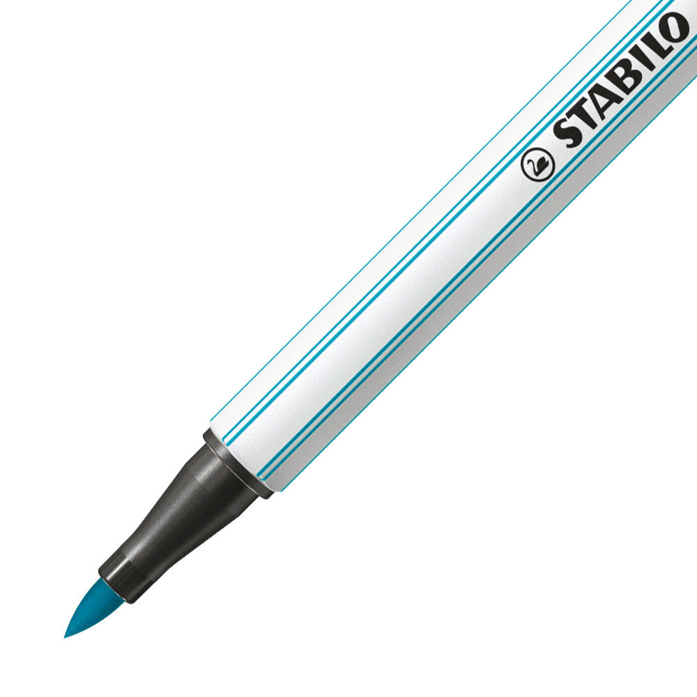 STABILO Pen 68 Brush Filzstift – Pinselspitze, 1 mm, wasservermalbar, Hellblau