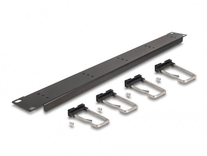 DeLOCK Kabelmanagement Rangierpanel – für 19" Rack – 5 Metallbügel, 1 HE – Metall – schwarz – 81 × 44 × 482 mm