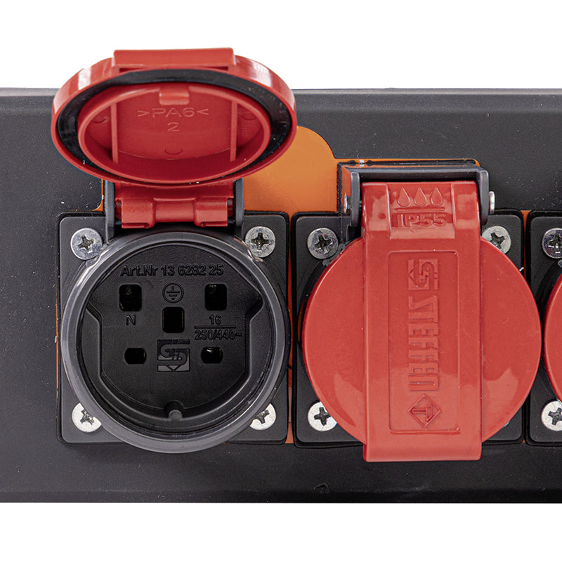 Steffen IP55 Professional Steckdosenleiste, 3×T25, 3 m, Klappdeckel – Rot