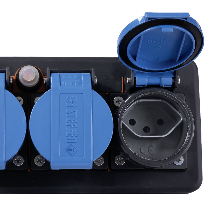 Steffen IP55 Professional Steckdosenleiste, 3×T13, ohne Schalter, 3 m, Eingang T12, IP55 – schwarz/blau