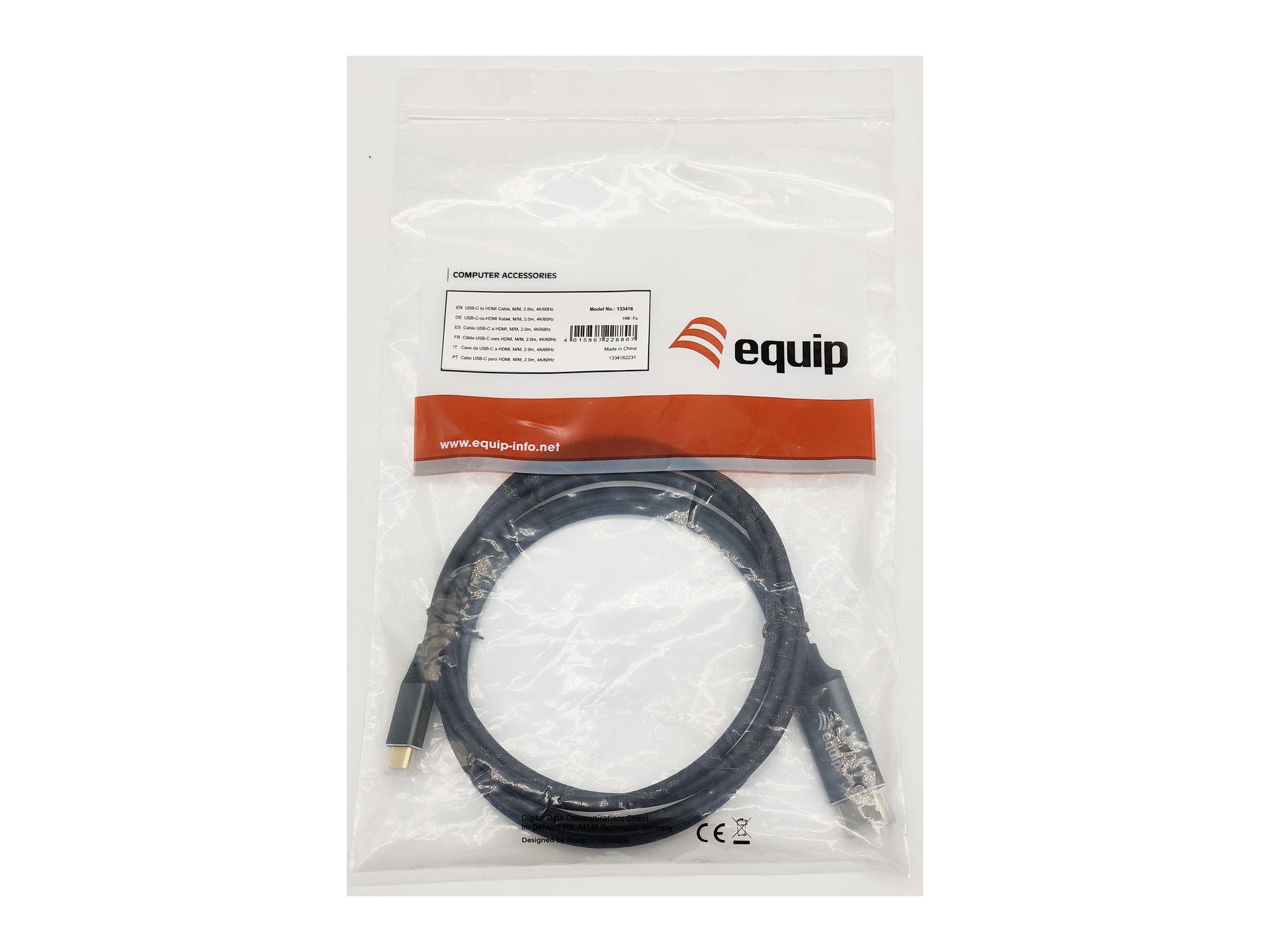 Equip USB-C auf HDMI Kabel 4K 240 Hz – 2 m – Grau/Schwarz
