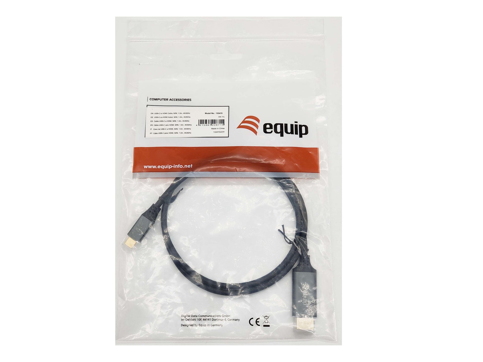 Equip USB-C auf HDMI Kabel 4K 30 Hz – 1 m – Schwarz/Grau