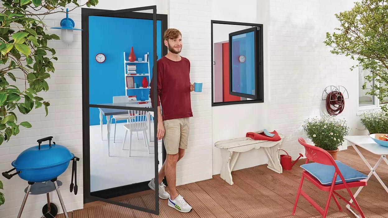 TESA Fliegengitter Tür – 100 × 220 cm – Anthrazit – Aluminium-Rahmen – für Türen