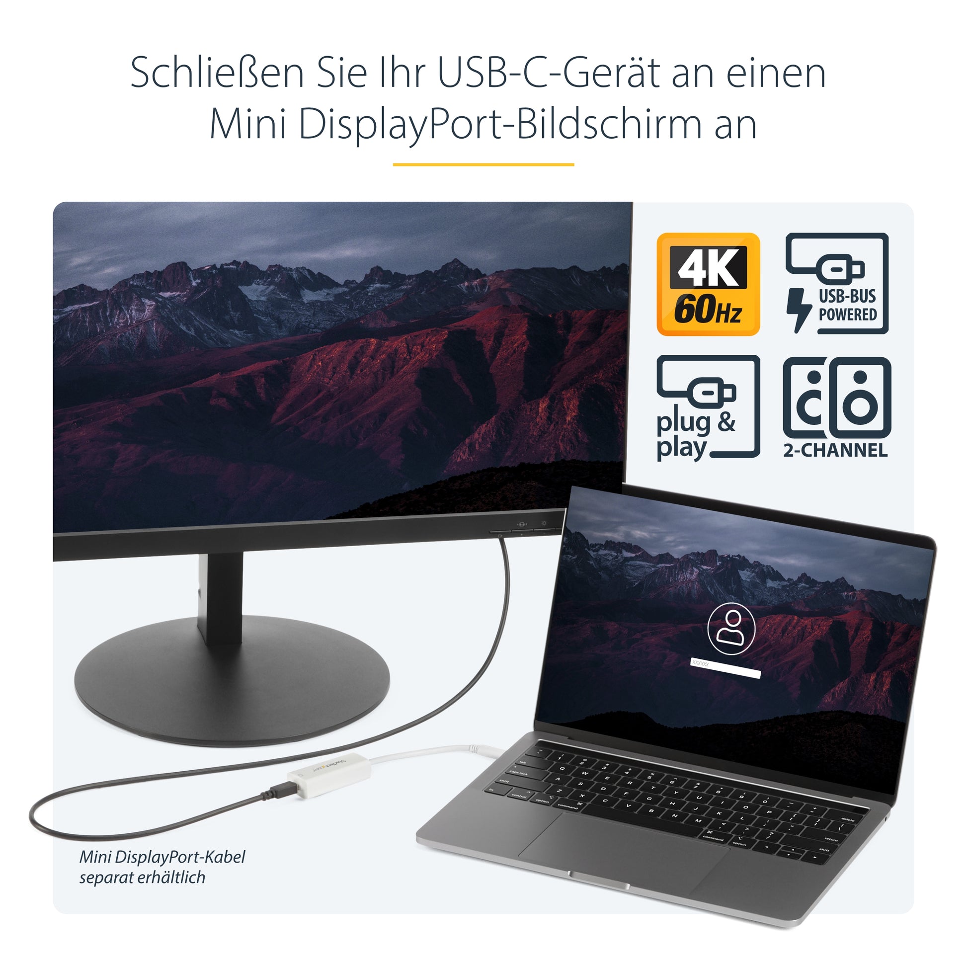 StarTech.com USB-C zu Mini DisplayPort Adapter – 4K (3840 × 2160) @ 60 Hz, DisplayPort 1.2, 1,4 cm, Weiss