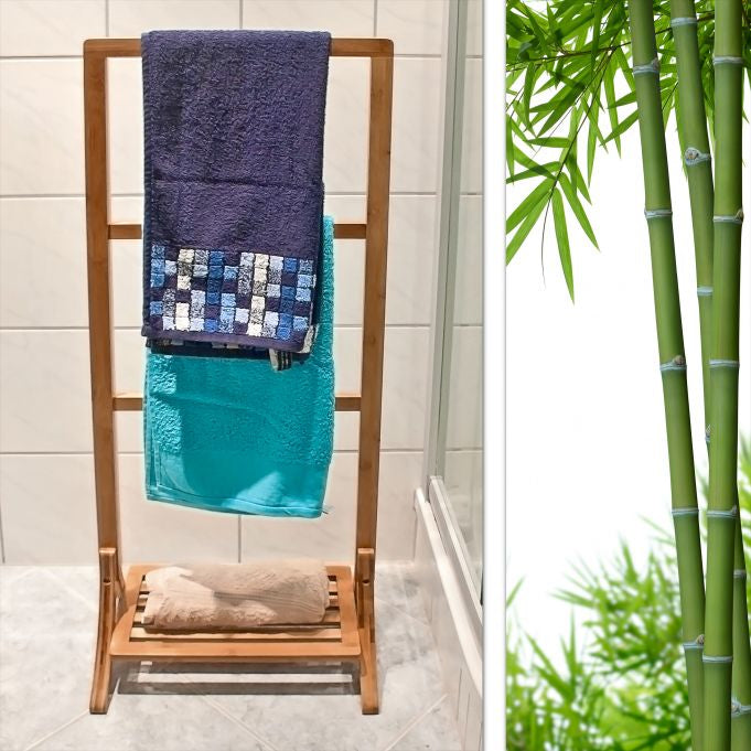 Relaxdays Handtuchständer 3 Arme – 40×27×105 cm, Bambus, Natur
