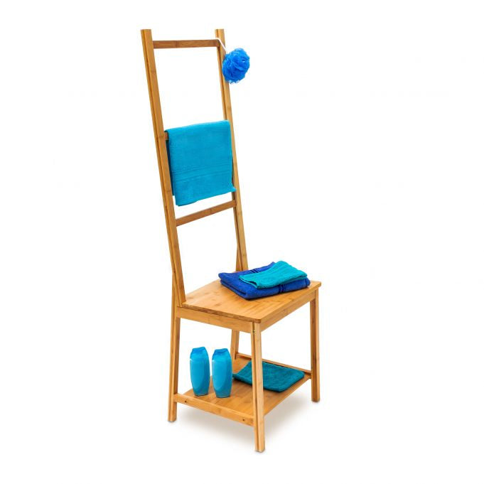 Relaxdays Garderobenständer – 3 Stangen, mit 2 Ablagen, Bambus, Natur, 40 × 42 × 133 cm