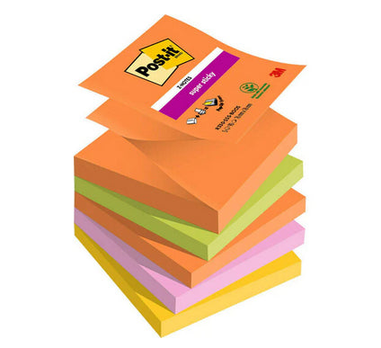 Post-it Super Sticky Haftnotizen – 76 × 76 mm – sortiert, 90 Blatt/Block, 5er-Pack, PEFC