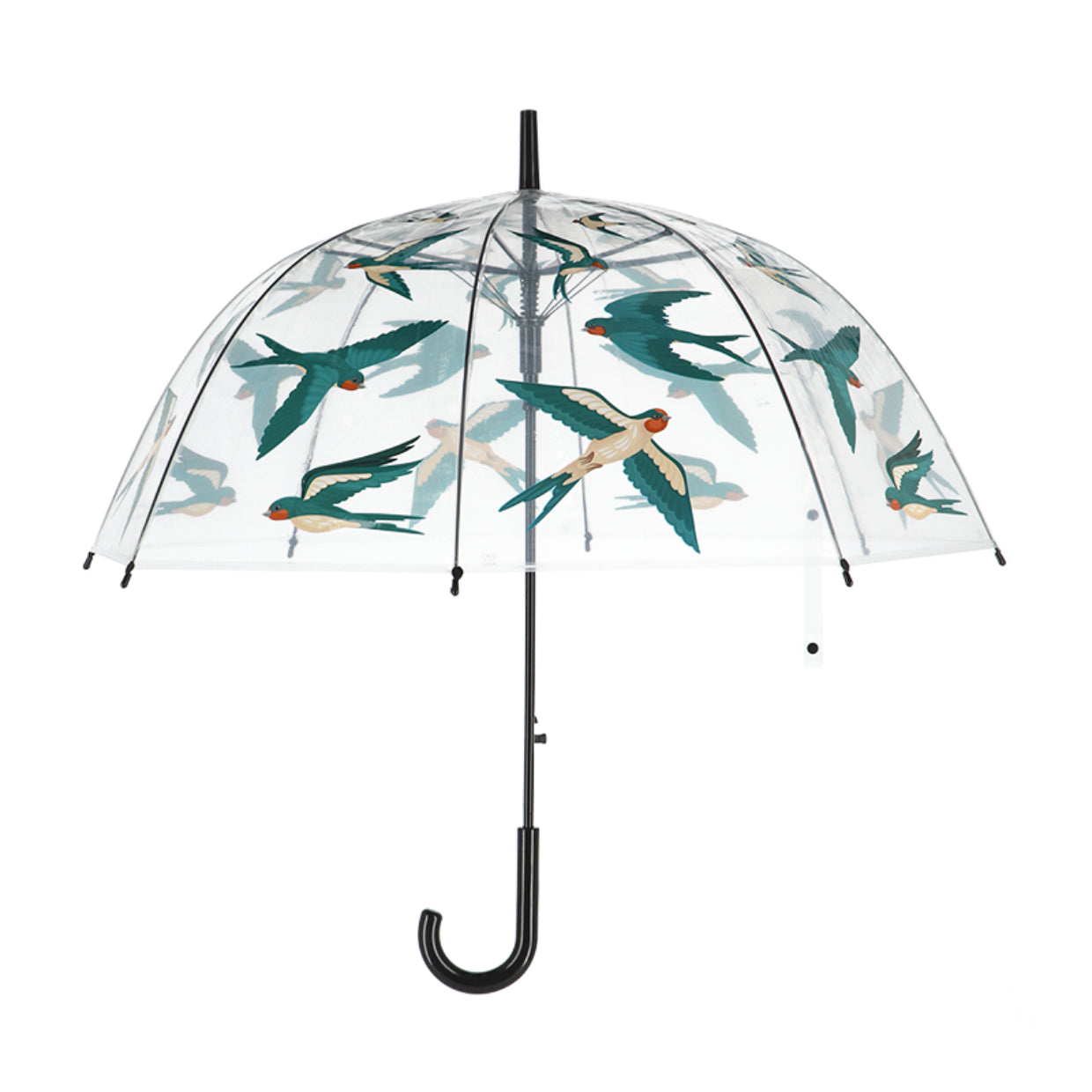 Esschert Design Stockschirm TP399 – Auf/Zu-Automatik, Ø 83 cm, L 81,5 cm – transparent Rauchschwalben