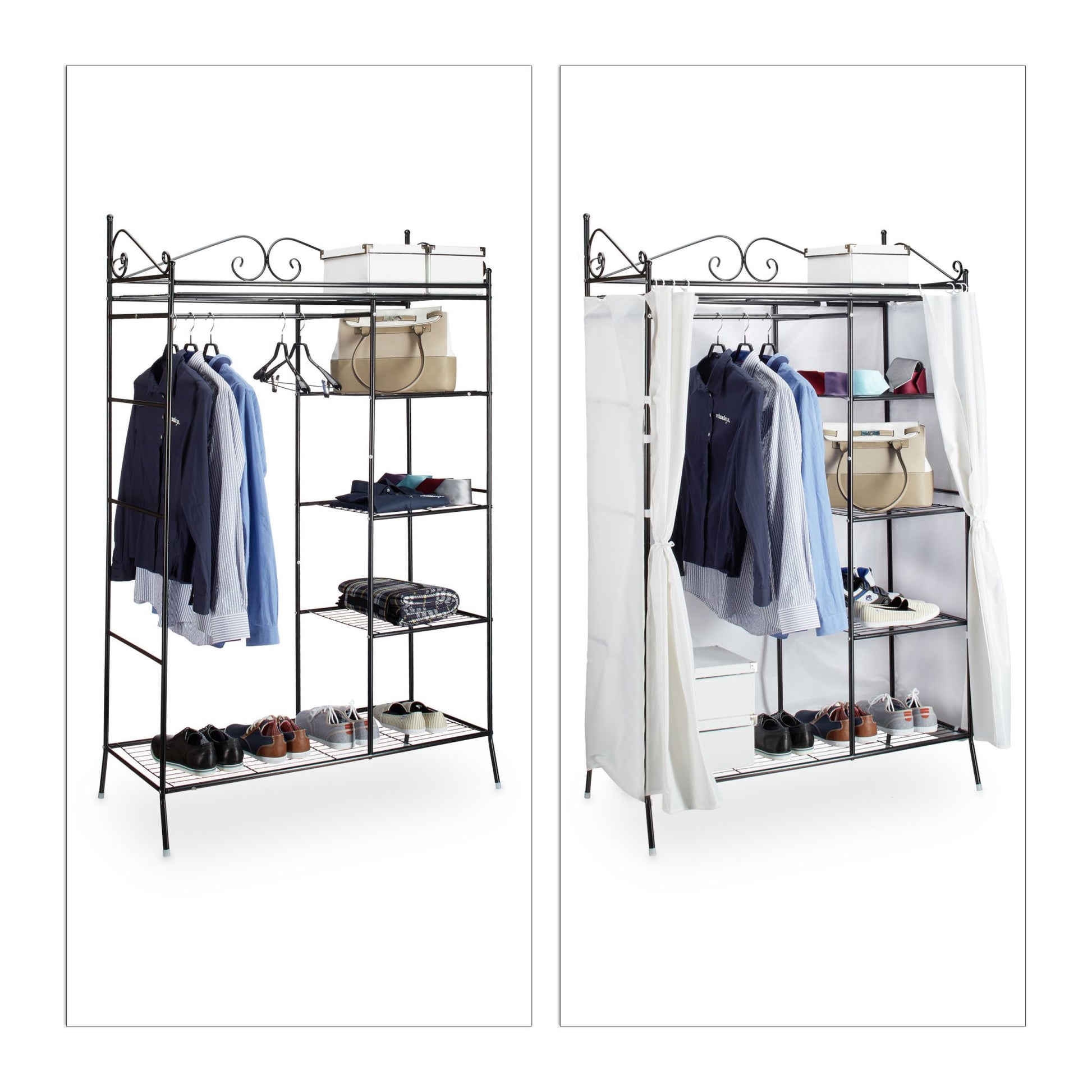Relaxdays Garderobenständer – Metall/Polyester, Weiss, 105 × 45 × 172 cm