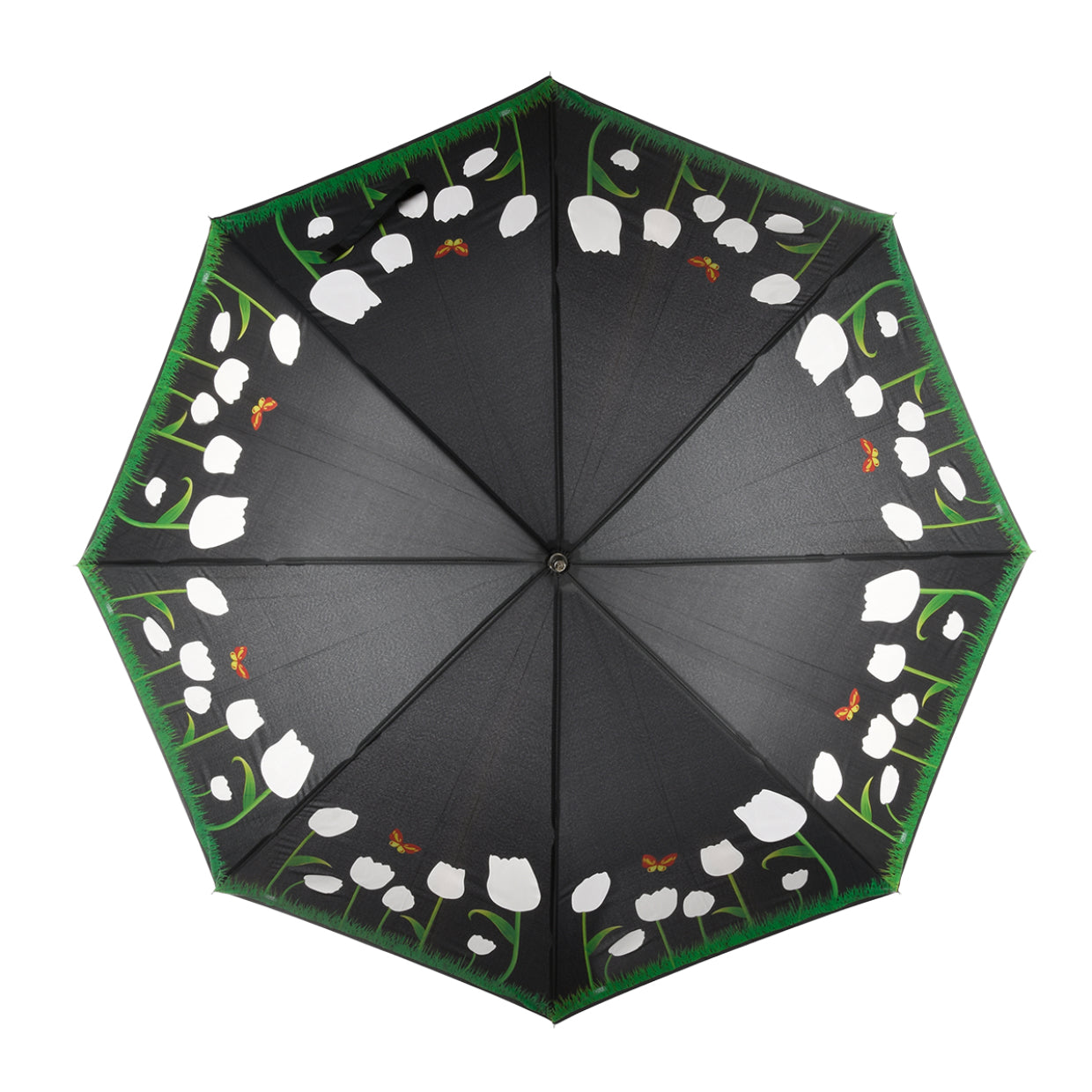 Esschert Design Stockschirm Tulpen – Auf-/Zu-Automatik, Ø 116,5 cm, L 91,2 cm – Schwarz – Farbwechsel bei Regen