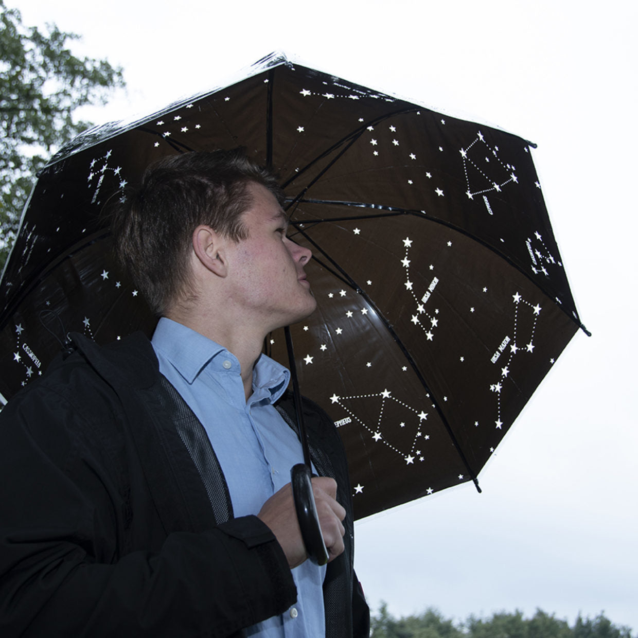 Esschert Design Stockschirm TP243 – Ø 80,7 cm, L 81 cm – schwarzer Sternenhimmel