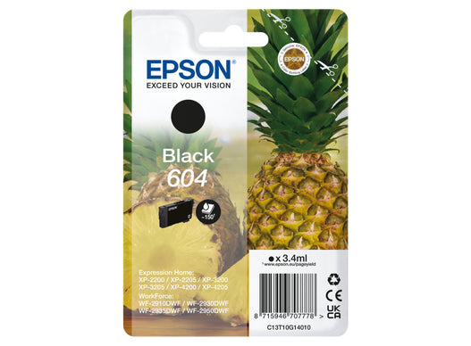 Epson Tintenpatrone 604, Schwarz, 3,4 ml – für Tintenstrahldrucker und Multifunktionsgeräte
